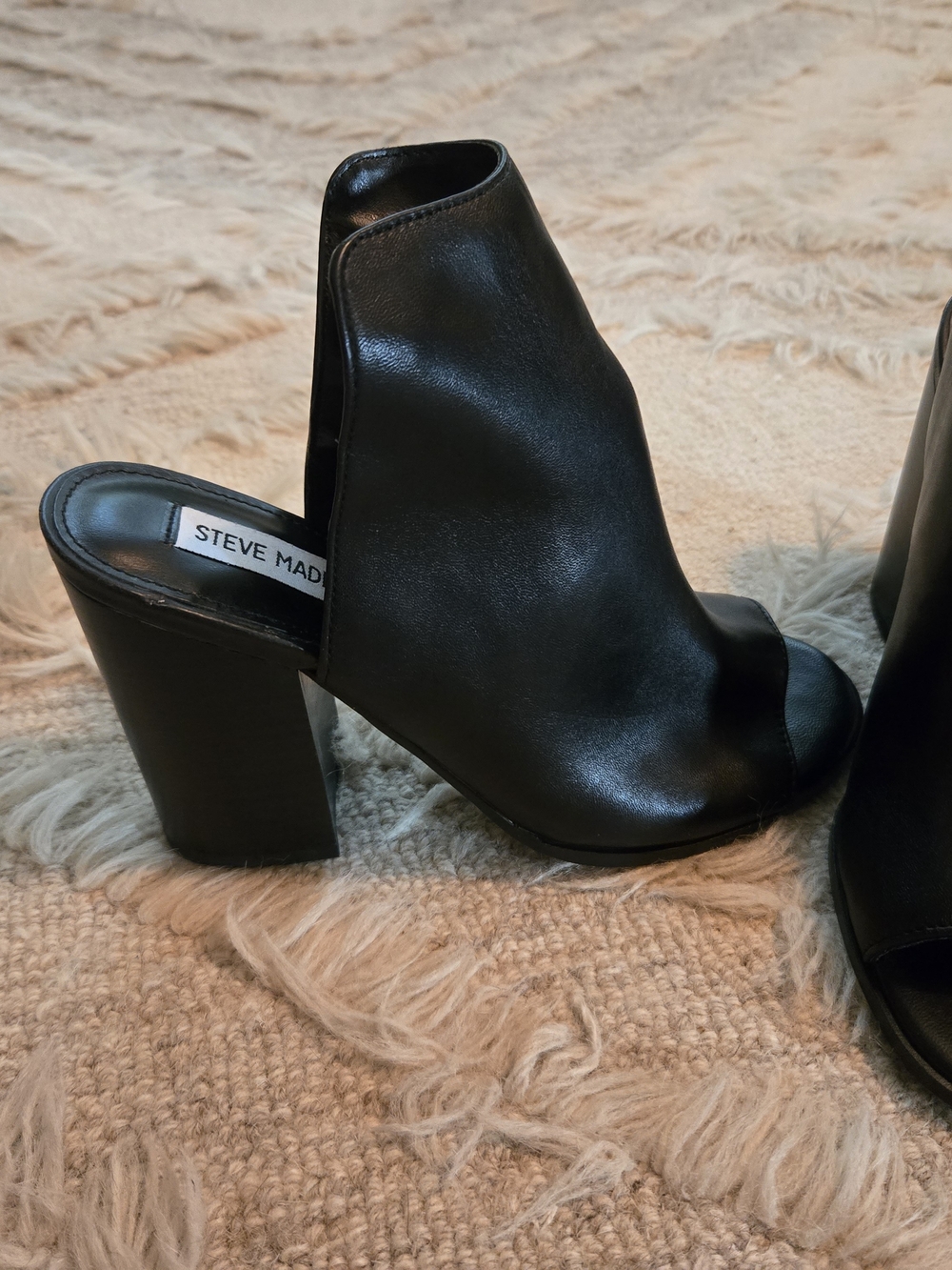 Steve Madden Black Peep-Toe Block Heel Booties